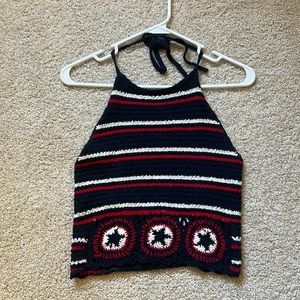 Hollister knitted red white and blue crop top. Size large